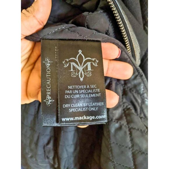 Mackage Moto Coat Jacket Women's Size XS Black Wool Leather Winter Quilted Chic - Picture 8 of 16